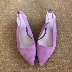Everlane V Slingback Block Heels in Pink Suede